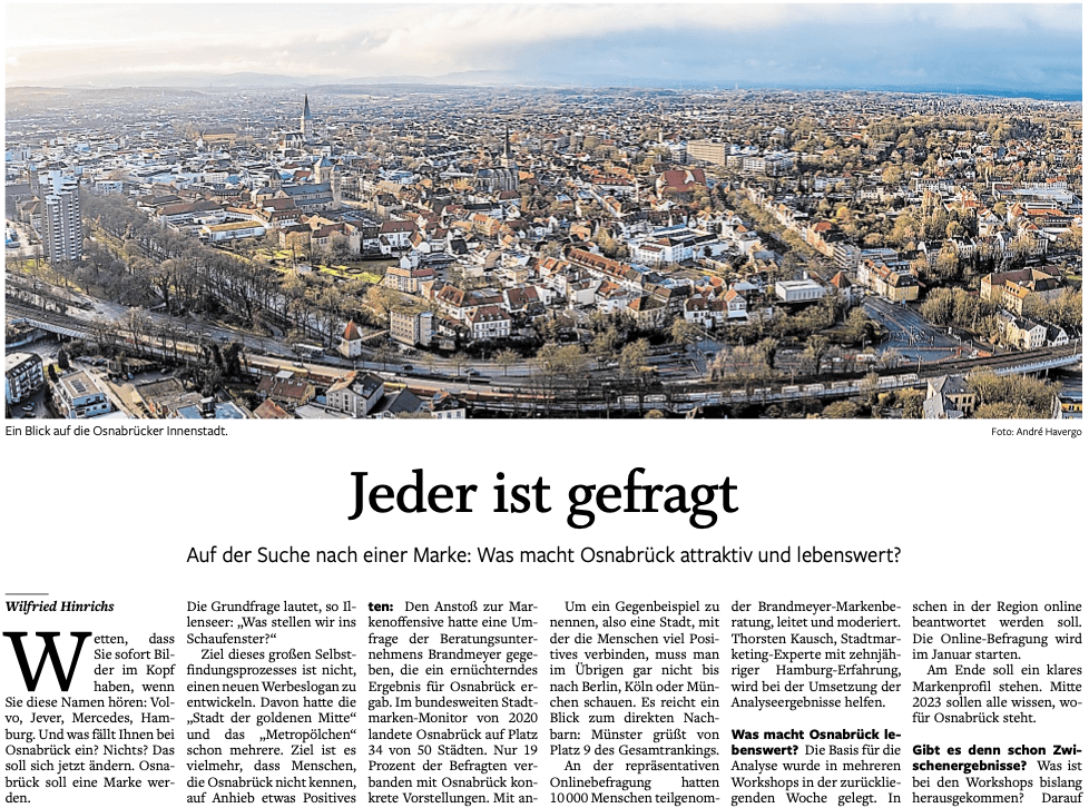 Zeitungsartikel zur Stadtmarke Osnabrück