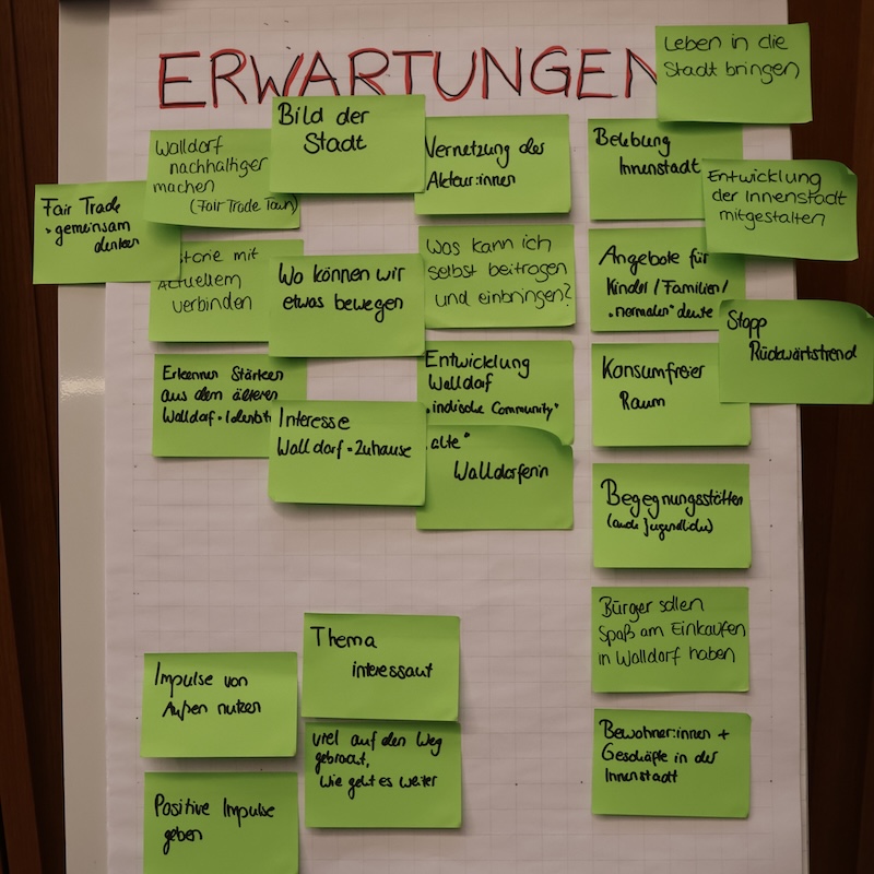 Post-its mit Erwartungen an das Stadtmarketingkonzept von Walldorf