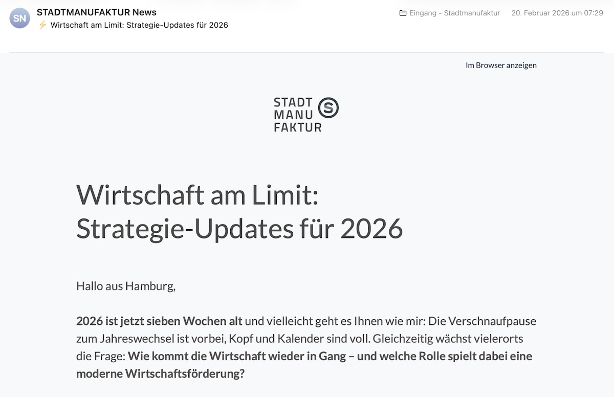 So sieht der Newsletter der Stadtmanufaktur im Posteingang aus